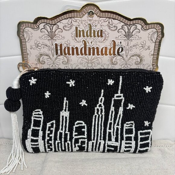 Made in India City Skyline Beaded Bundle - Shoulder Bag and Wristlet - Black - Picture 13 of 16